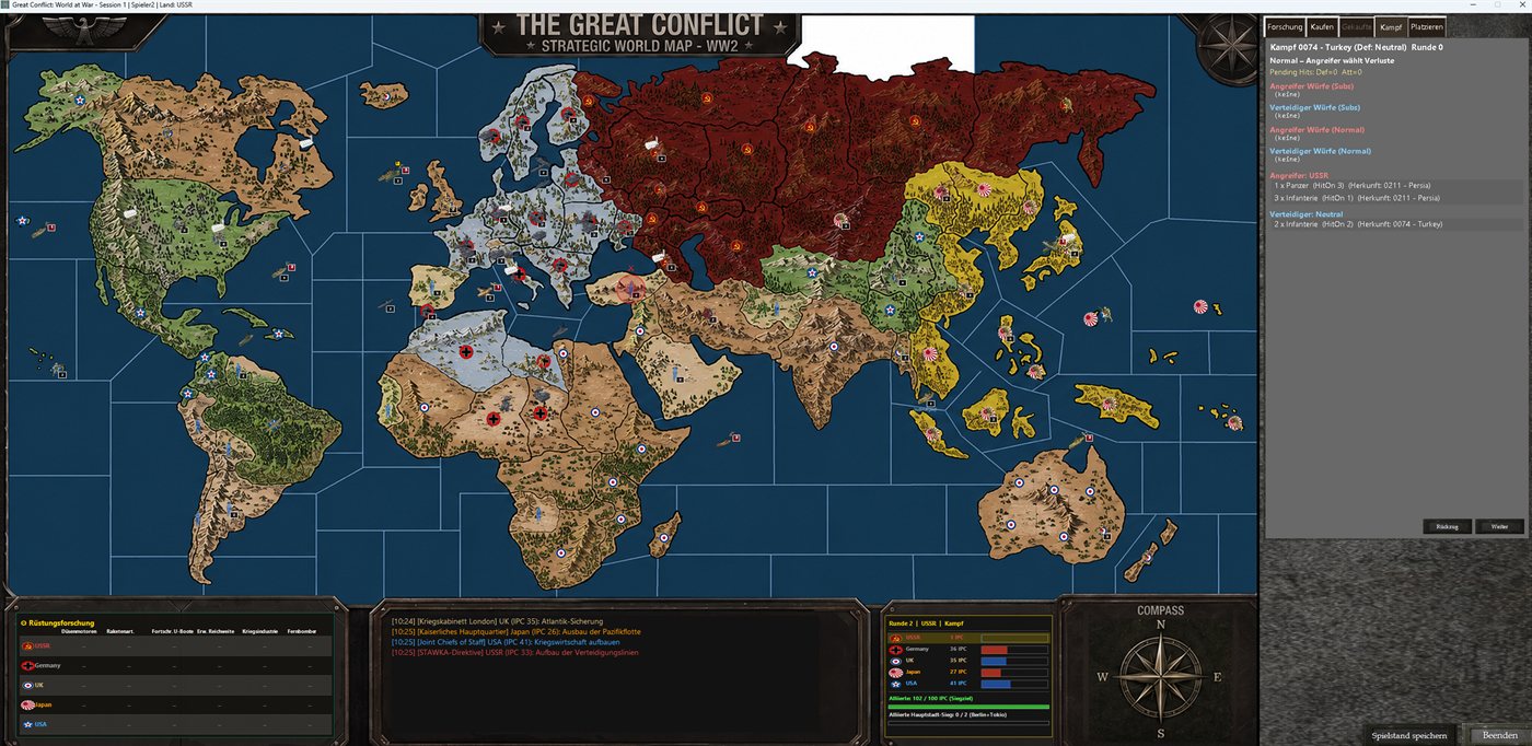 Screenshot: Strategic world map with battle resolution